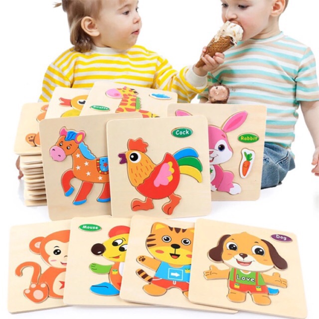 [Mã LIFETOYS1 giảm 30K đơn 99K] Bộ 3 Tranh Ghép Gỗ 3D Hình Động Vật Cho Bé,Đồ Chơi Xếp Hình Cho Bé Từ 1 Đến 3 Tuổi