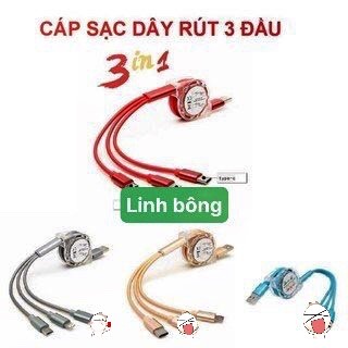 Cáp sạc dây rút 3 trong 1,có thể kéo dài rút ngắn dễ dàng,3 đầu sạc táo, Micro,Type-C,dài 1 mét,sạc nhanh