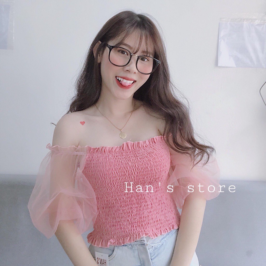 Áo Von Kiểu Trễ Vai Tay Phồng Phối Lưới Tiểu Thư TTS0388