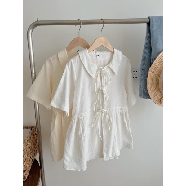 Áo điệu 6 dây- Áo babydoll trắng be