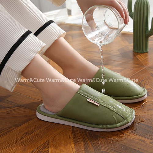Dép lông nam nữ đi trong nhà chống nước với lớp da PU chống nước Warm&amp;Cute DA23