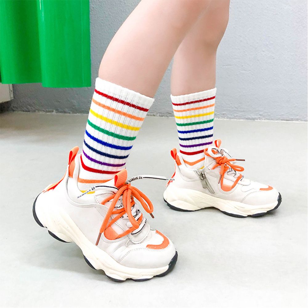 Vớ cotton dài ngang mắt cá họa tiết sọc cầu vồng nhiều màu sắc thời trang mùa thu cho bé gái