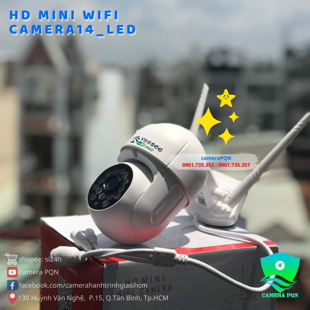 Combo Kèm Thẻ Camera PTZ Mini 14_LED Chống Nắng Mưa - Quay Đêm Có Màu