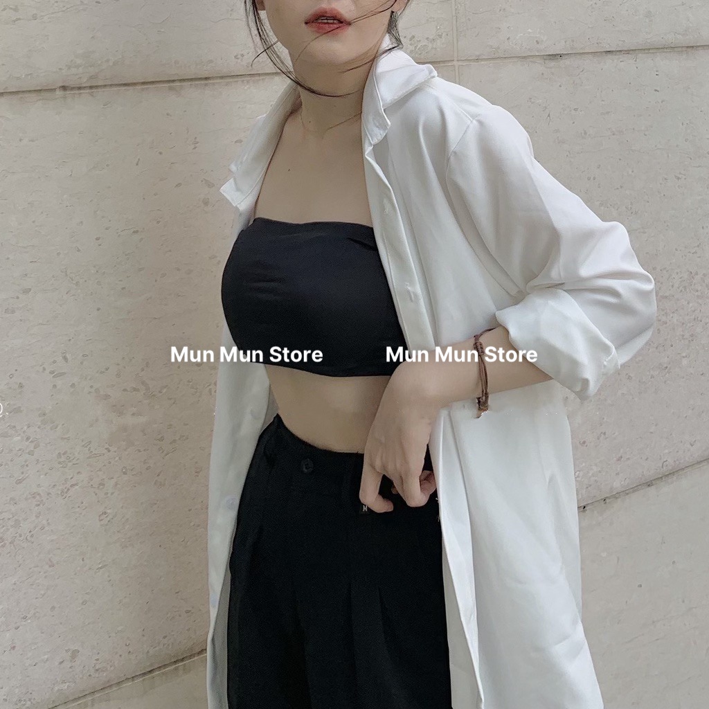 Áo Sơ Mi Nữ Phom Rộng Tay Dài MunMunStore  Áo Sơ Mi Nữ Kiểu Tà Lệch, Chất Liêu Cotton Đứng Phom Không Nhăn 142