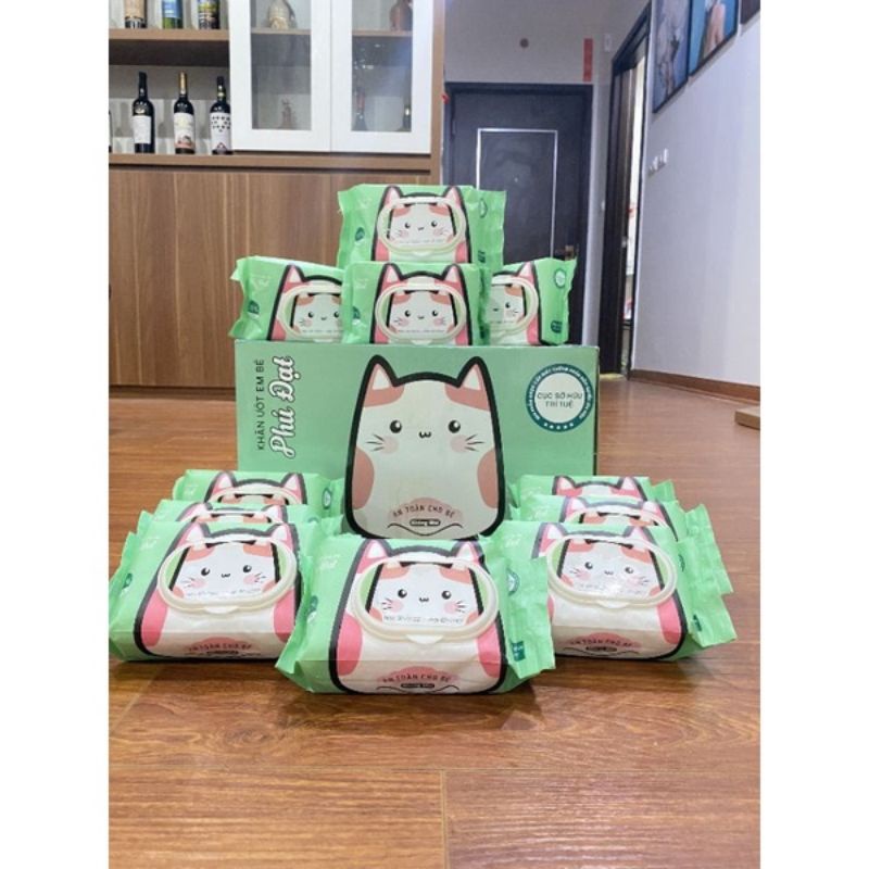 Khăn ướt Phú Đạt hình mèo dễ thương, siêu cute  không cồn  an toàn cho bé
