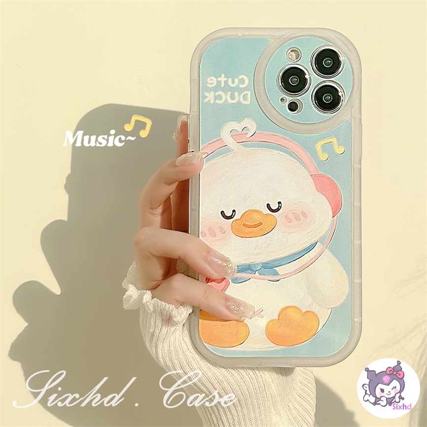 Ốp Lưng iPhone 14 13 12 11 Pro Max SE 2020 X Xr Xs Max 8 7 6 6s Plus Cartoon Cute Duck Round Frame Lens Protection Phone Case Shockproof Protective Cover