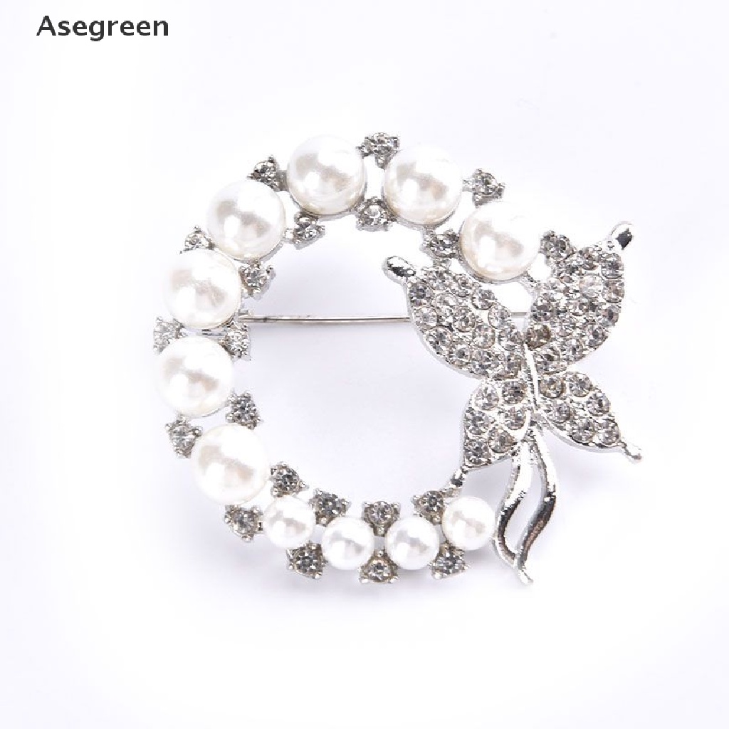 [Asegreen] Pearl and Rhinestone Circle Brooches For Baroque Trendy Elegant Butterfly Brooch Good goods