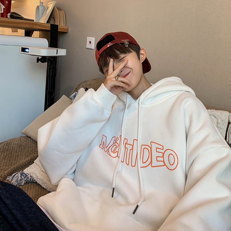 Áo Hoodie lót nhung giữ ấm in chữ đơn giản thời trang cho nam Size M-5XL