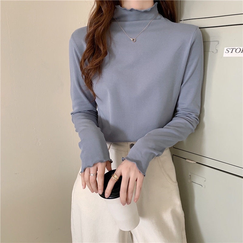 Áo giữ nhiệt chất liệu cotton lót nỉ bông co dãn cổ bèo 3 phân siêu ấm mùa đông