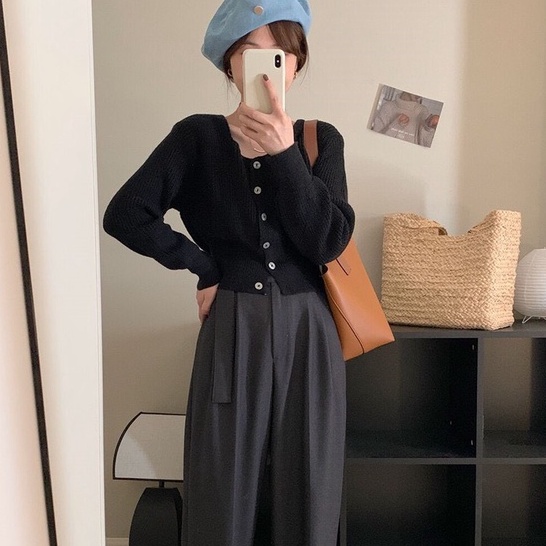 Áo len croptop dài tay chất len mongtogi co dãn nhiều màu cúc dọc vanmiushop