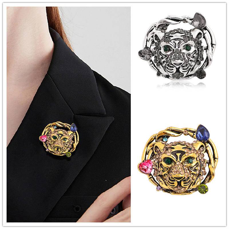 Làm bằng tay🎗️Mới của nam giới retro đá quý trâm hổ Hoàng đạo Mạ điện con hổ độc đoán Con thú động vật ghim huy hiệu trâm cài áo Phụ kiện quần áo