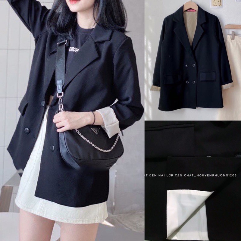 Áo blazer túi hộp hiện đại hai lớp phong cách ulzzang Hàn thanh lịch | BigBuy360 - bigbuy360.vn
