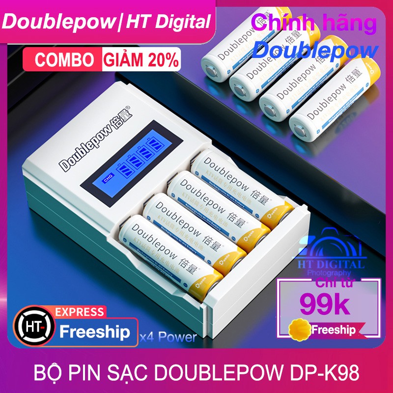 Bộ Pin Sạc AA / AAA Doublepow (Hàng Chính Hãng) Pin sạc micro, đồng hồ, remote, chơi trẻ em