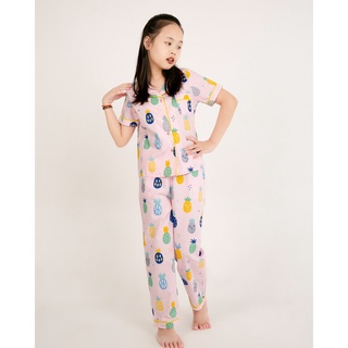 Đồ bộ mặc nhà pijama bé gái áo cộc quần dài màu hồng quả dứa