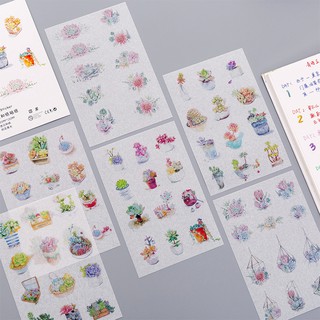 Set 6 tấm sticker dán sổ tay siêu cute hình sen đá, trang trí sổ lưu niệm - SakuraShop