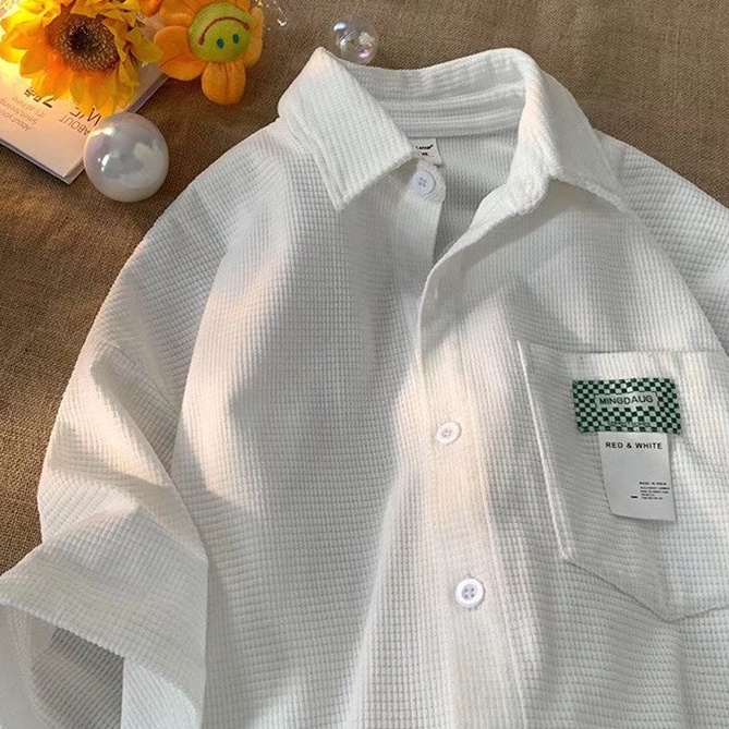 Áo Sơ Mi Tay Ngắn Họa Tiết Thêu Phong Cách Retro Hàn Quốc Cho Nam Nữ