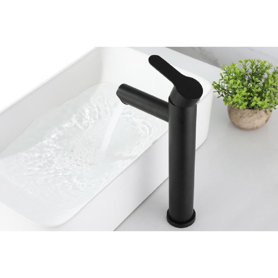 Vòi lavabo nóng lạnh tròn đen inox cao cấp MS2 - dùng cho lavabo đặt bàn