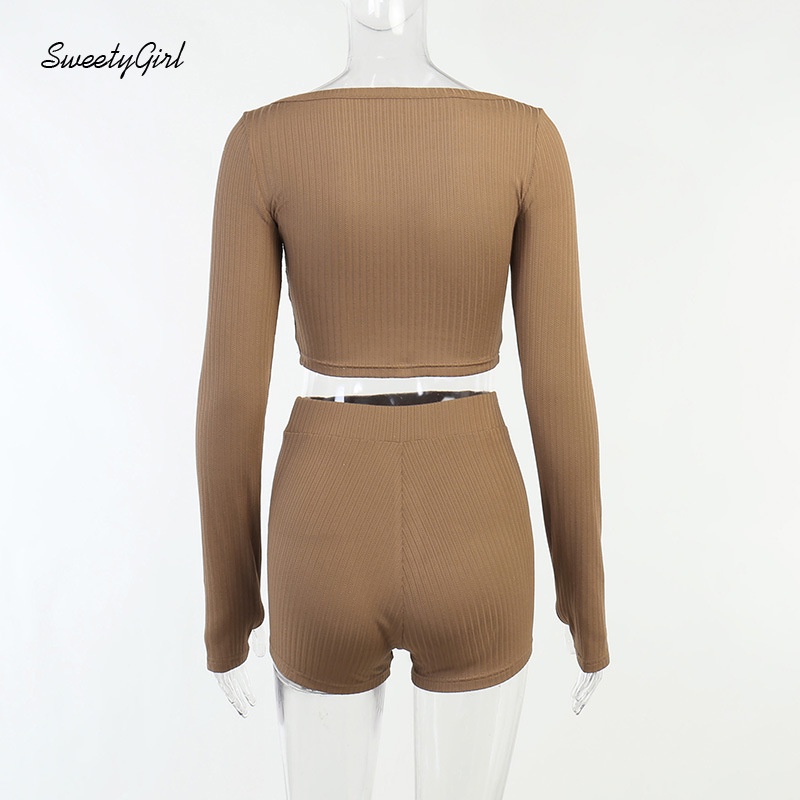 Bộ Đồ Thời Trang 2022 Áo Tay Dài Cổ Tròn Cài Khuy Phối Quần Lưng Cao Màu Trơn Xinh Xắn Cho Nữ