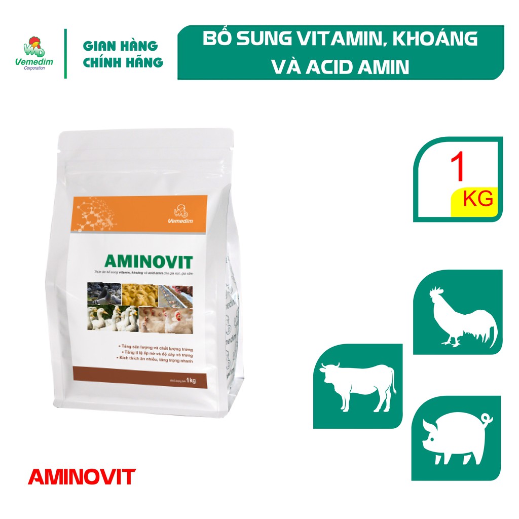 Vemedim Aminovit cung cấp vitamin, khoáng tăng sức đề kháng, vỗ béo cho gia súc, gia cầm, gói 1kg