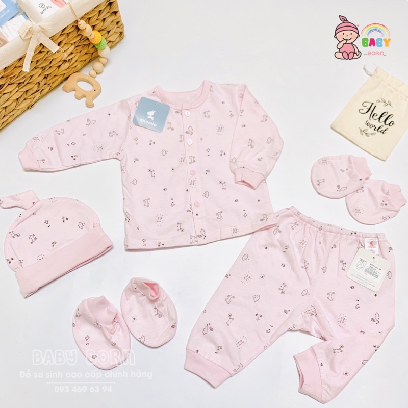 Miomio - Bộ sơ sinh cúc giữa cotton mỏng, mềm mát, an toàn cho bé