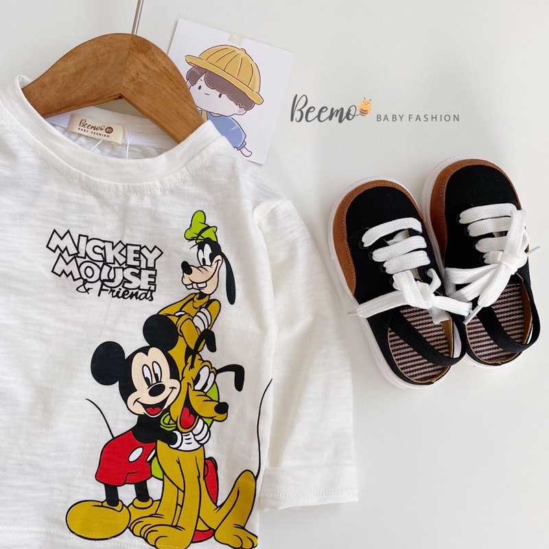 Áo thun dài tay cotton bé trai thương hiệu Beemo, hình in mickey siêu xinh