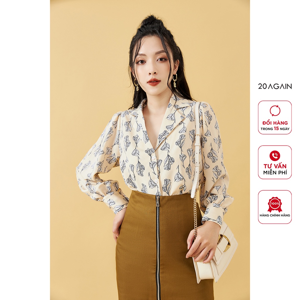 Áo sơ mi Nữ cổ 2 ve 20AGAIN trẻ trung thanh lịch ASA1453