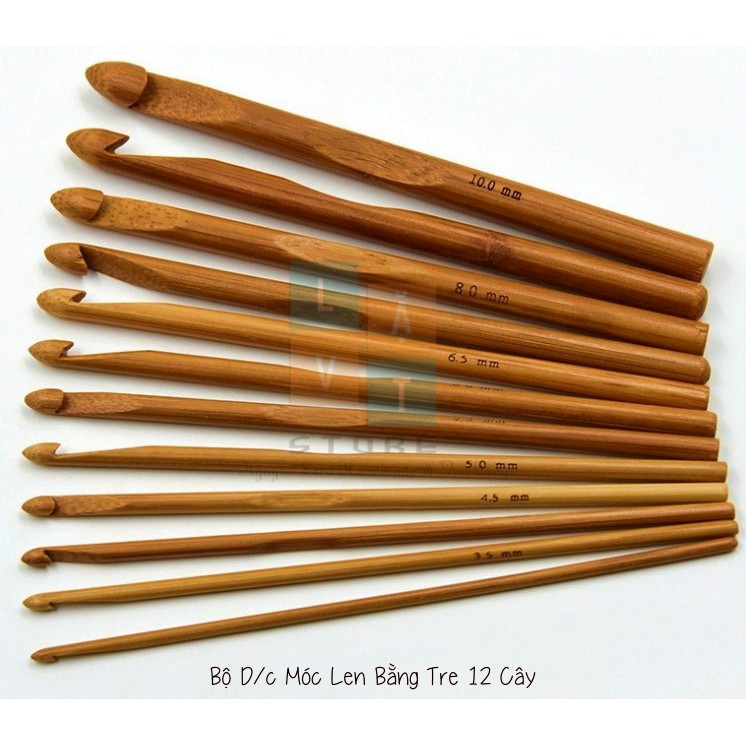 Bộ 12 Cây Móc Len Bằng Gỗ Trúc - Hàng Thật Như Hình - Crochet Hook