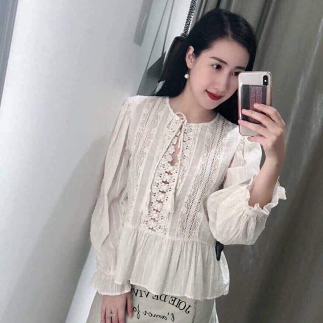 ÁO REN PEPLUM CỘT DÂY