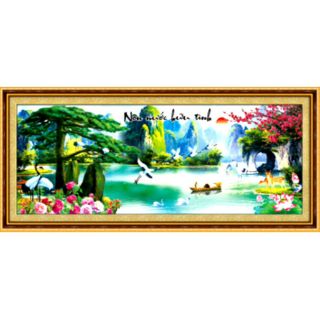 Tranh đính đá phong cảnh non nước hữu tình tuyệt đẹp kt 191*80cm