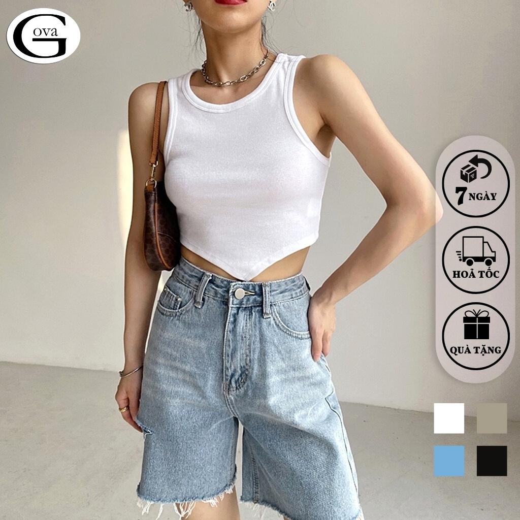 Áo Croptop Ba Lỗ Nữ Vạt Nhọn Ôm BODY Chất Thun Gân Mềm Mát GOVA