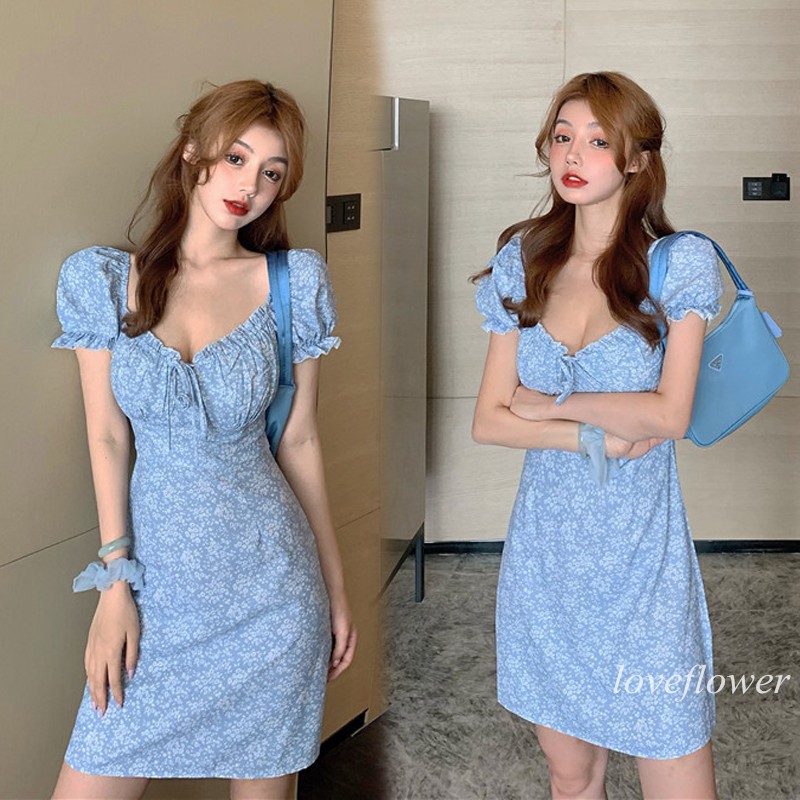 Đầm nữ tay ngắn cổ chữ V phong cách Hàn Quốc thời trang sành điệu | BigBuy360 - bigbuy360.vn