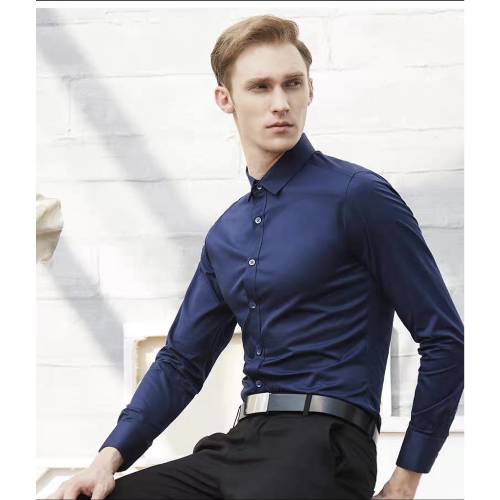 Áo Sơ MI Trơn Màu Xanh Đậm Dành Cho Nam Và Nữ Siêu Sales Hot Nhất NamiFashion Trong Năm Nay 1006