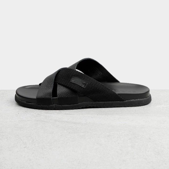 Dép da nam nữ couple, dép quai chéo da bò cao cấp thương hiệu HORSE đế cao su non QD01