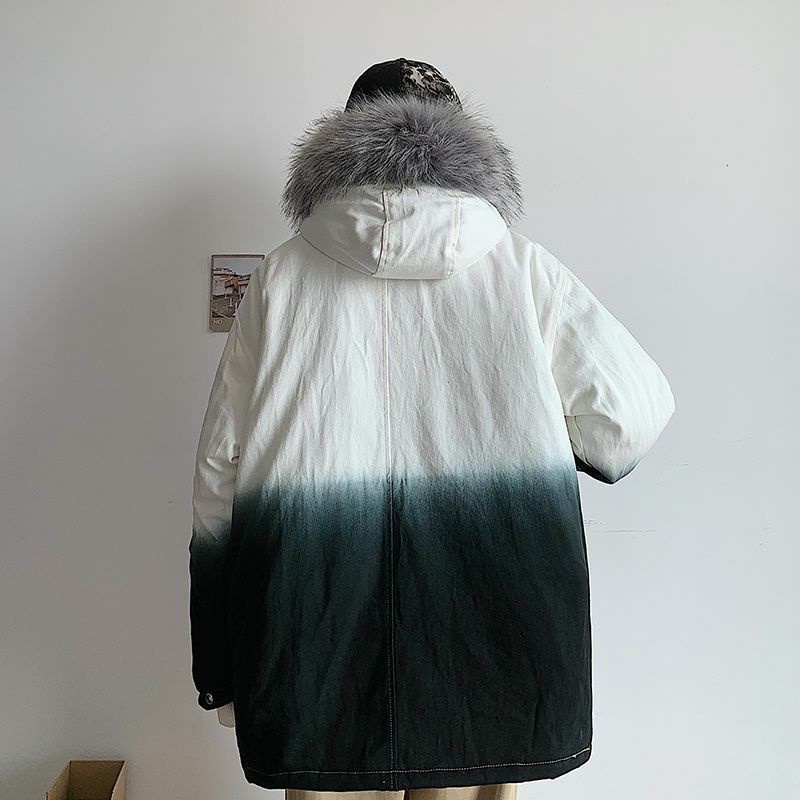 Áo Khoác Phao Màu Loang 2 Tầng Mũ Lông
