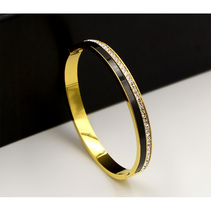 Vòng tay nữ titan cao cấp 1 hàng đá trắng kết hợp 1 hàng đen siêu đẹp, bền màu, hợp thời trang