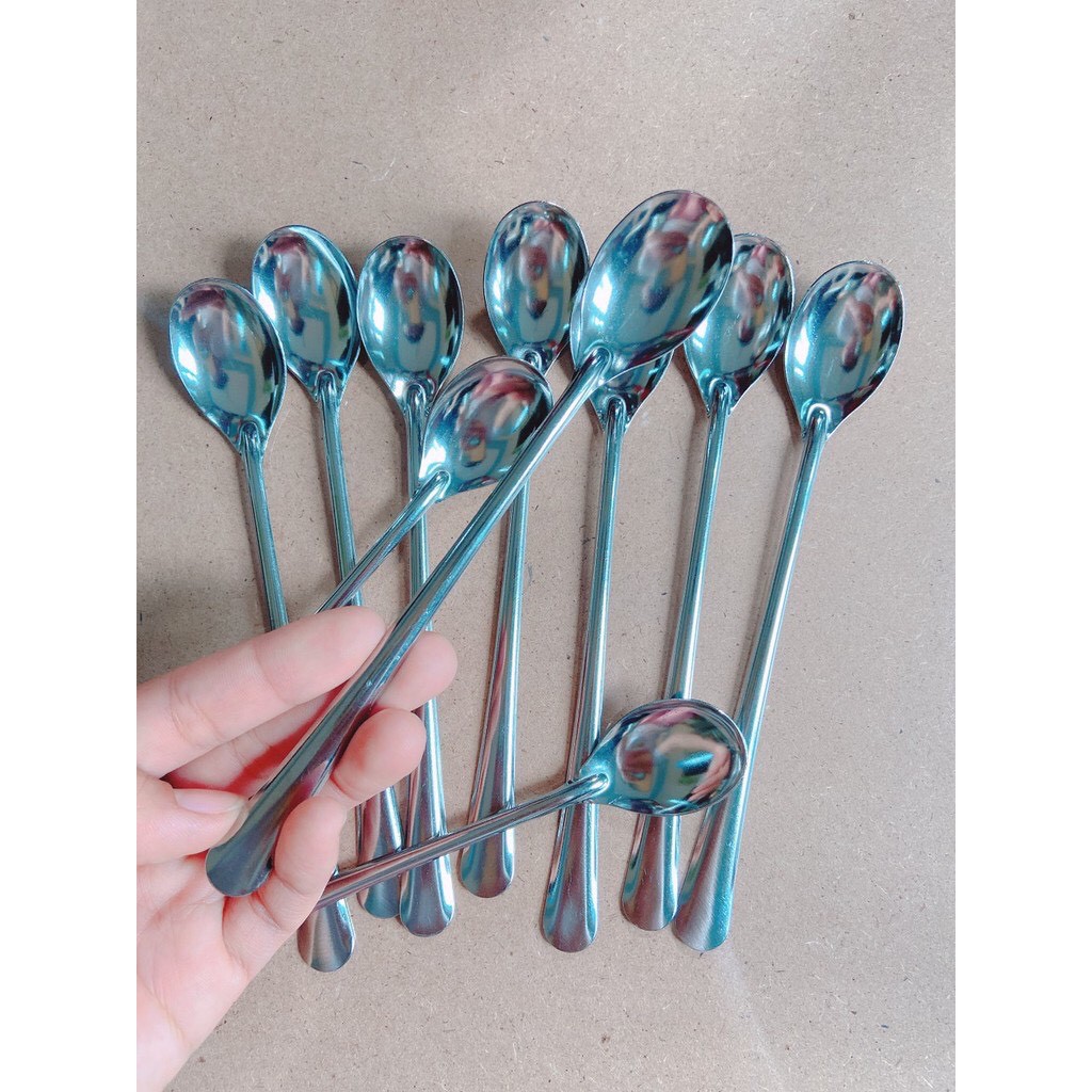 Muỗng uống cafe cán dài & đá chanh hoặc ăn kem, inox không gỉ - Chiều dài 20cm