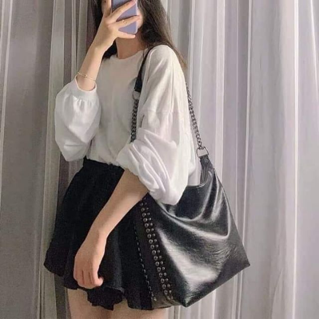 Túi da phối đinh ulzzang kích thước a4
