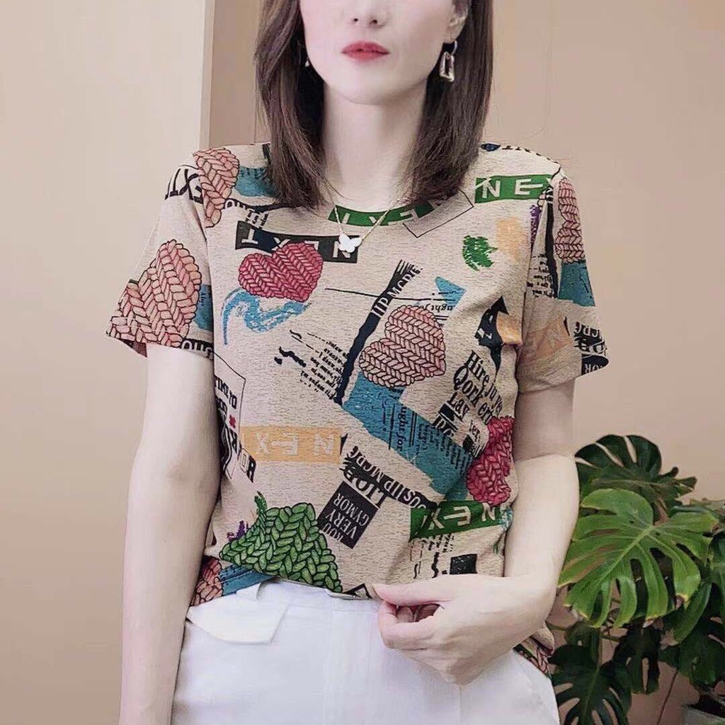 Áo Thun Ngắn Tay Dáng Rộng In Họa Tiết Thời Trang Mùa Hè Phương Tây Dành Cho Nữ