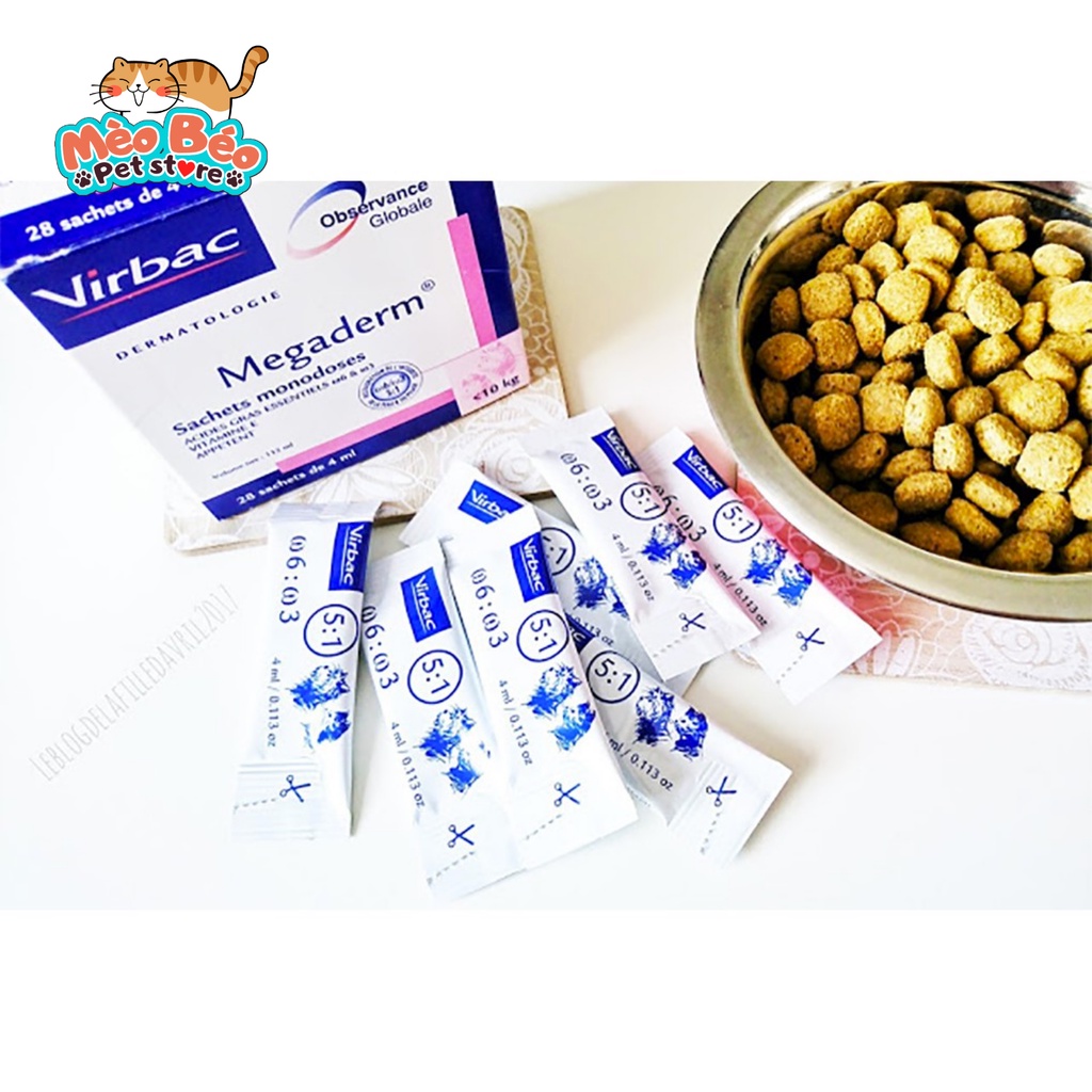 Gel dưỡng da mượt lông, giảm ngứa rụng lông cho chó mèo MEGADERM VIRBAC  - hộp 28 gói