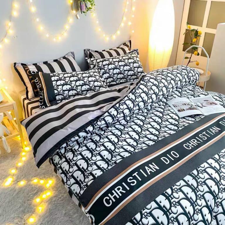 Bộ chăn ga gối Cotton poly M2M Home Kẻ chữ D, vỏ chăn mền, drap nệm và 2 vỏ gối
