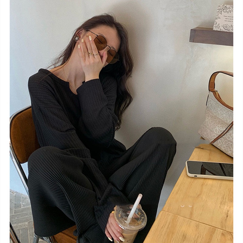 Áo Thun Tay Dài Dáng Rộng Màu Sắc Đơn Giản Cho Nữ