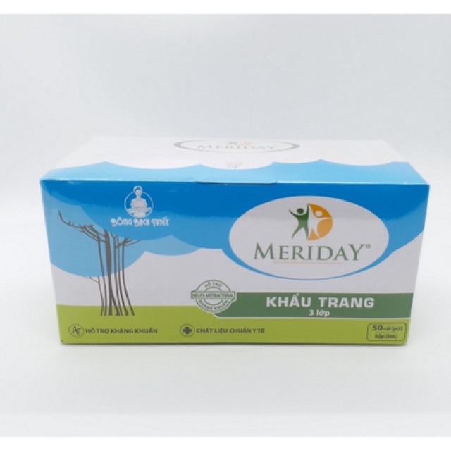 Khẩu trang y tế 3 lớp kháng khuẩn Bông Bạch Tuyết Meriday (CHÍNH HÃNG) - Vải đẹp, chất lượng, không xù, ngăn bụi, khuẩn