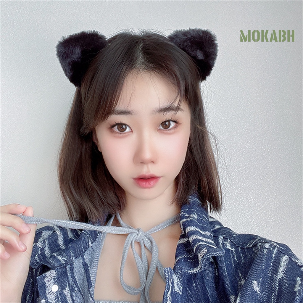 Băng Đô Cài Tóc Tai Mèo Phủ Lông Màu Trơn Nhẹ Nhàng Co Giãn Nhỏ Gọn Dành Cho Nữ