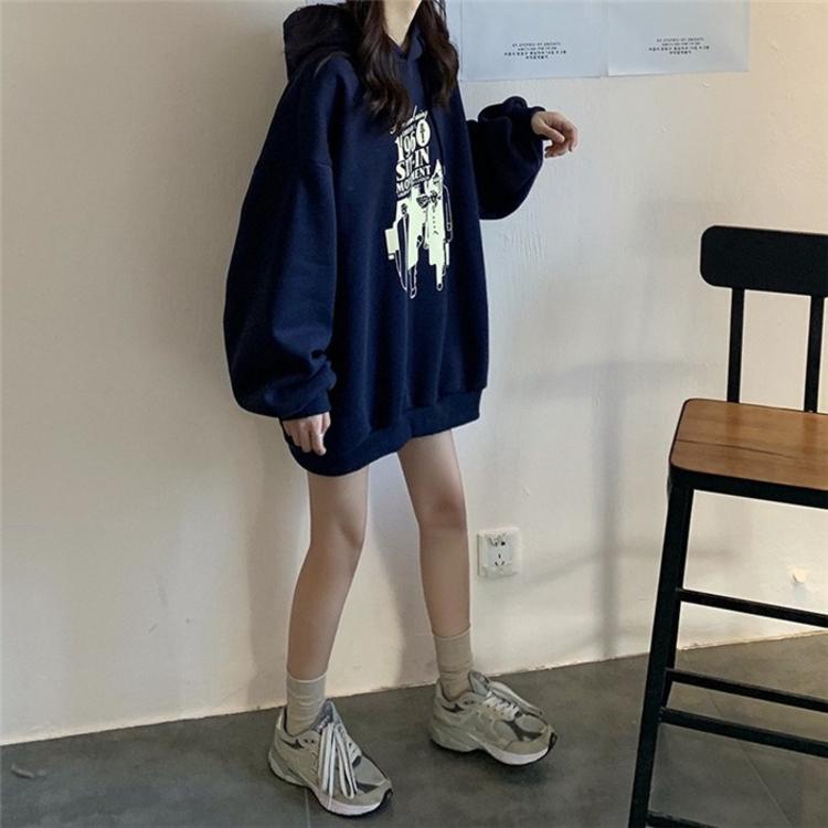 Áo Hoodie Dài Tay Dáng Rộng In Chữ Cá Tính Thời Trang Dành Cho Nữ