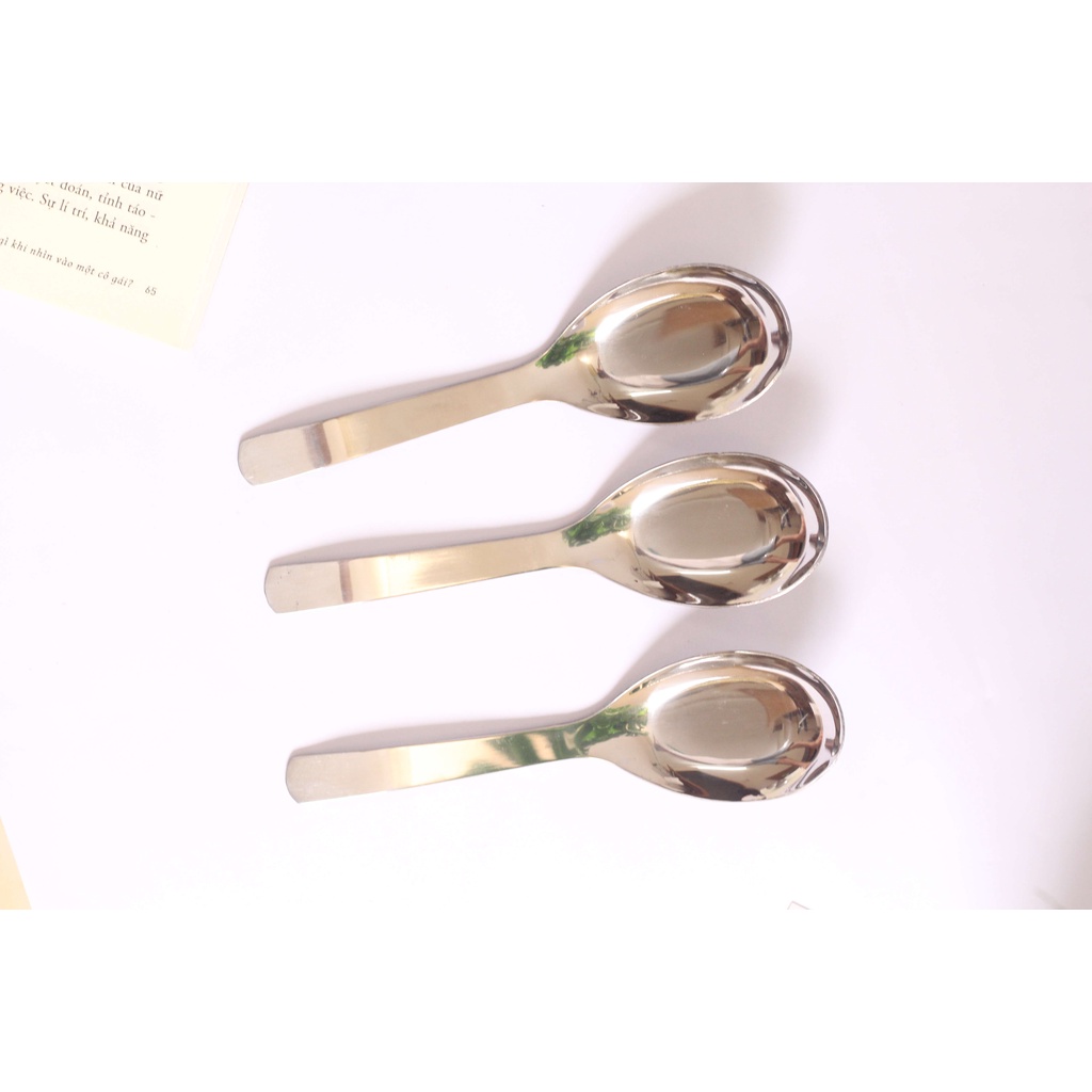 Bộ thìa muỗng inox cán ngắn  đầu tròn ăn phở súp bún miến cháo 100% inox  Sài Gòn sáng bóng đẹp cao  cấp dày dặn  QW001