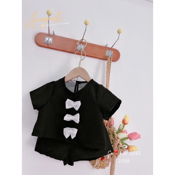 Set quần áo xốp 3 nơ cho bé gái