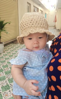 Mũ sợi thô nơ ren cho bé gái