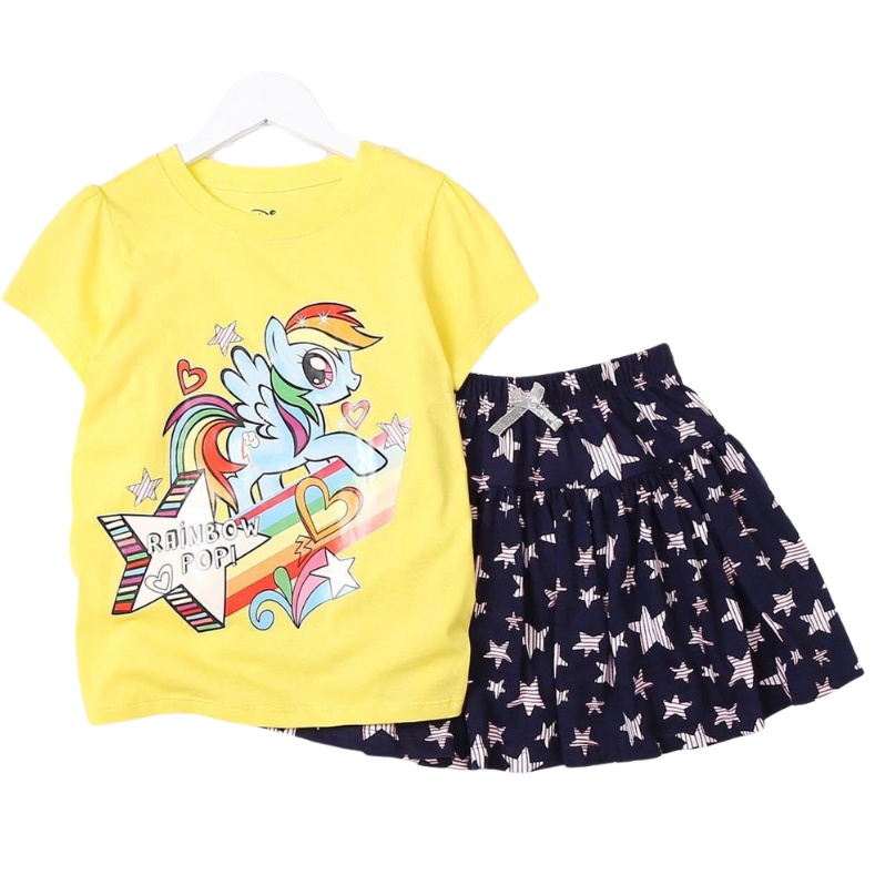 Áo Váy Bé Gái 17-45 Kg Set Áo Cộc Tay Chân Váy Xòe Kèm Quần Cotton Mềm Mịn Mát In Hình Công Chúa Pony Homie Kids