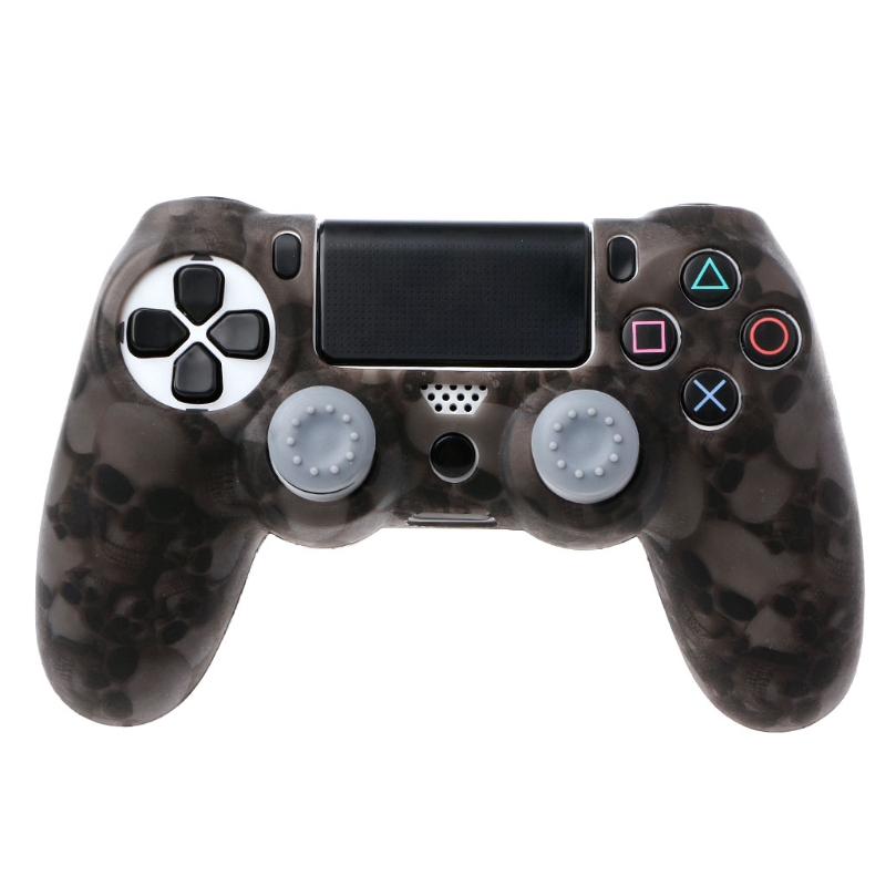 ❀CRE ❀ Skull Silicone Gamepad Cover Case + 2 Joystick Caps For PS4 Pro Slim Controller