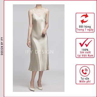Váy Lụa Hai Dây Nữ Đen, Be [Thương hiệu IFY Design] - Hàng Thiết Kế Cao Cấp - FVT34